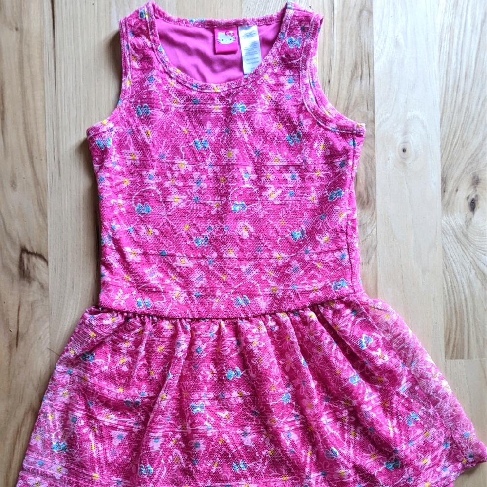 Hello Kitty 😻 Size 7/8 Sleeveless Lightweight Layered Pink Flower 🌷 Dress